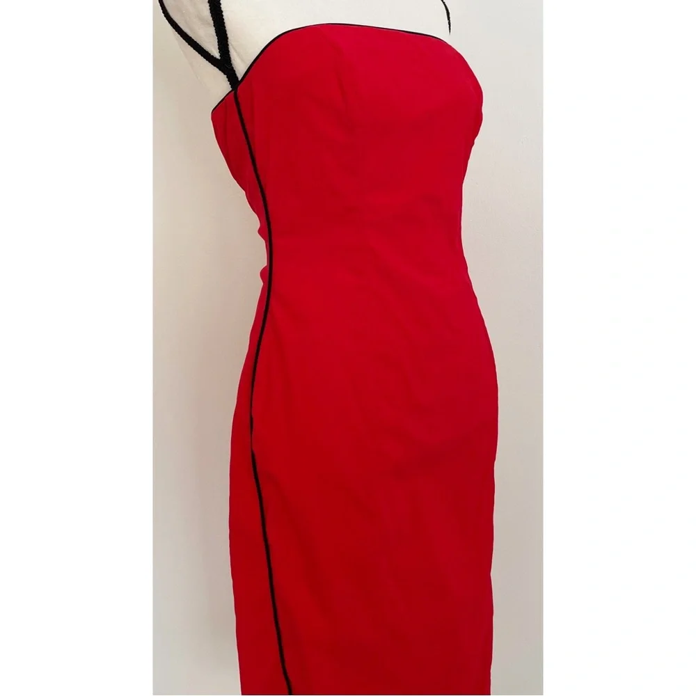 SOLD :: Vintage Y2K Strapless Racing Stripe Red Dress - Picture 5 of 6